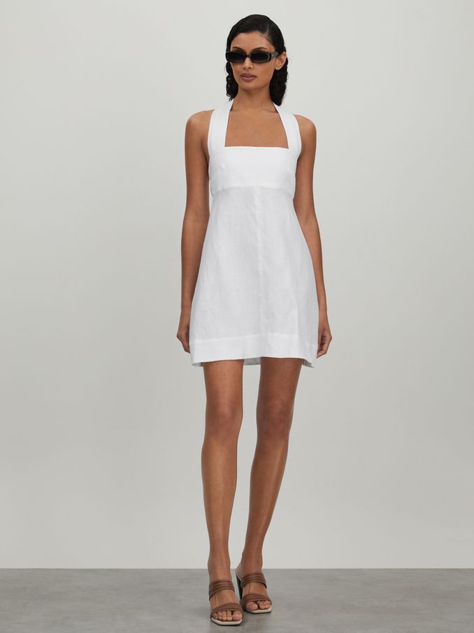 Bondi Born Messina Linen Mini Dress in White (B45795) | €283