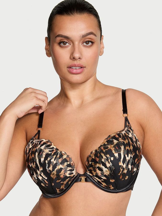 Black Leopard Push Up Embroidered Bra (B46139) | €26