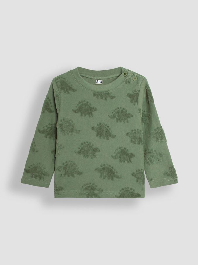 Khaki Green Stegosaurus Textured Cotton Top (B46300) | $13
