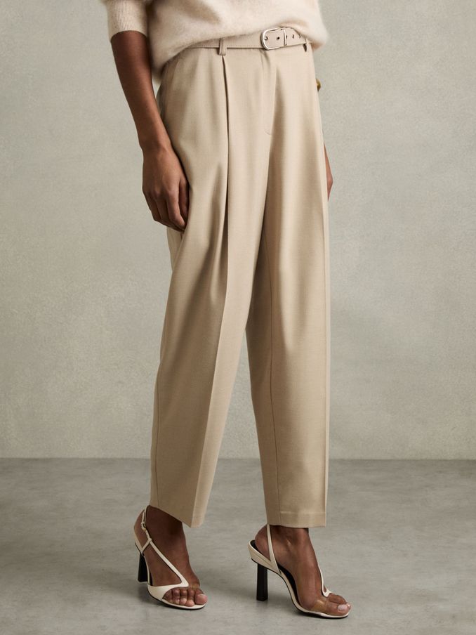 Petite Tapered Belted Trousers in Neutral (B46791) | €69