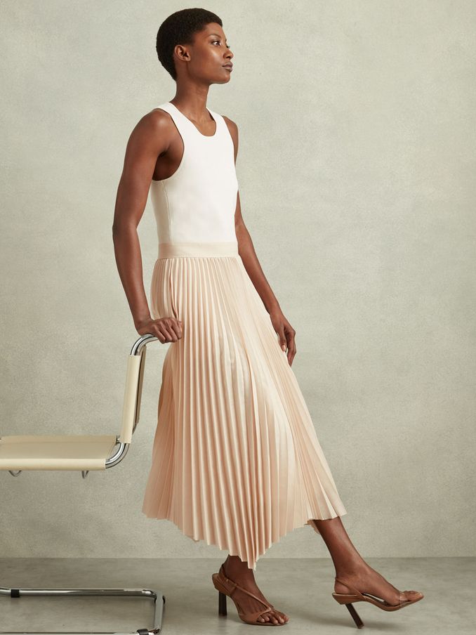 Hybrid Knitted Midi Dress in Ivory/Nude (B47583) | US$114