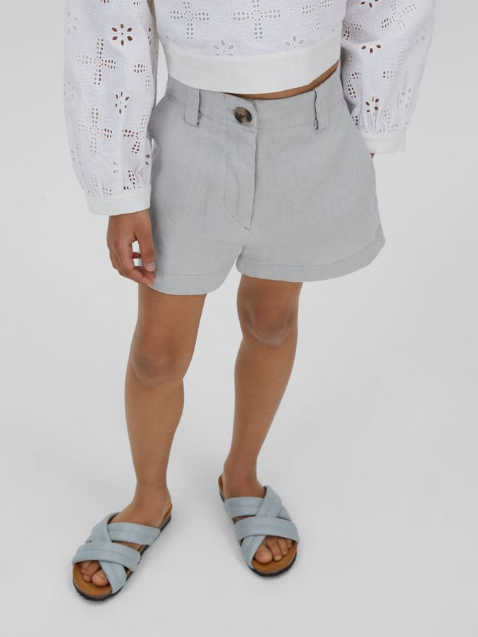 9-13 yrs Linen Loose Fit Shorts in Blue (B48158) | US$32