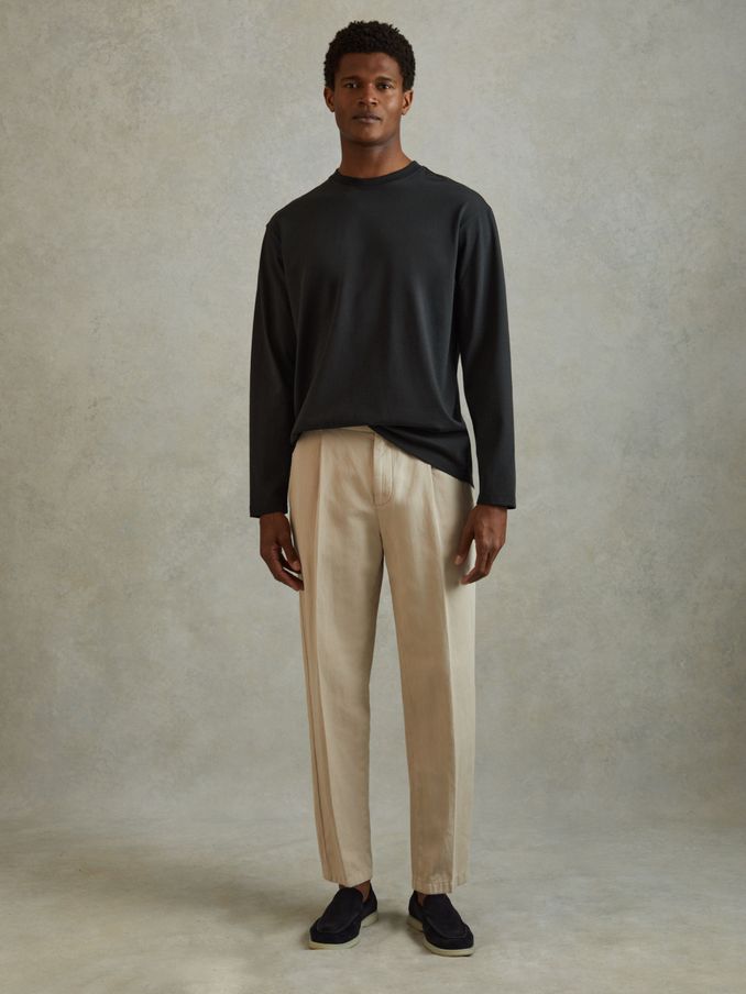 Cotton Crew Neck Long Sleeve T-Shirt in Washed Black (B48629) | €55