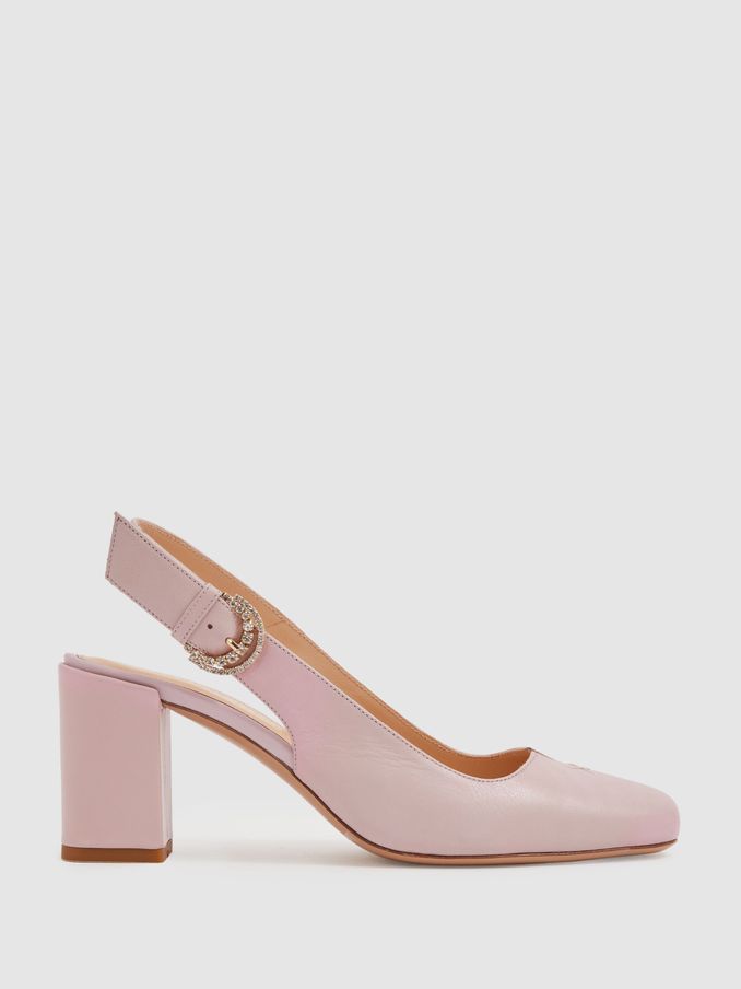 Camilla Elphick Soft Pink Camilla Elphick Leather Slingback Heels (B48743) | US$245