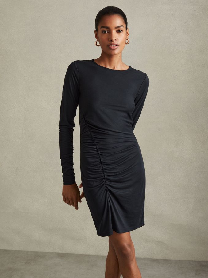 Allie Charcoal Ruched Jersey Mini Dress (B48815) | US$56