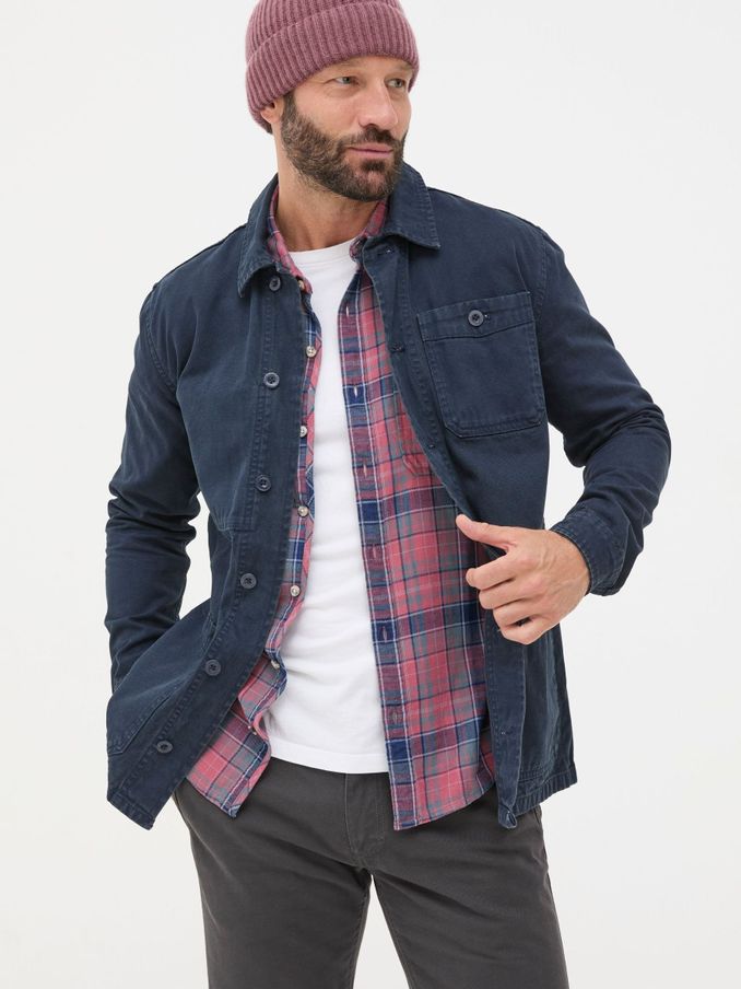 Navy Blue Canvas Worker Jacket (B48866) | $116