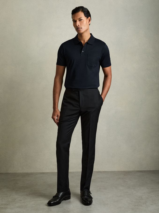 Mercerised Cotton Polo Shirt in Navy (B49472) | $67