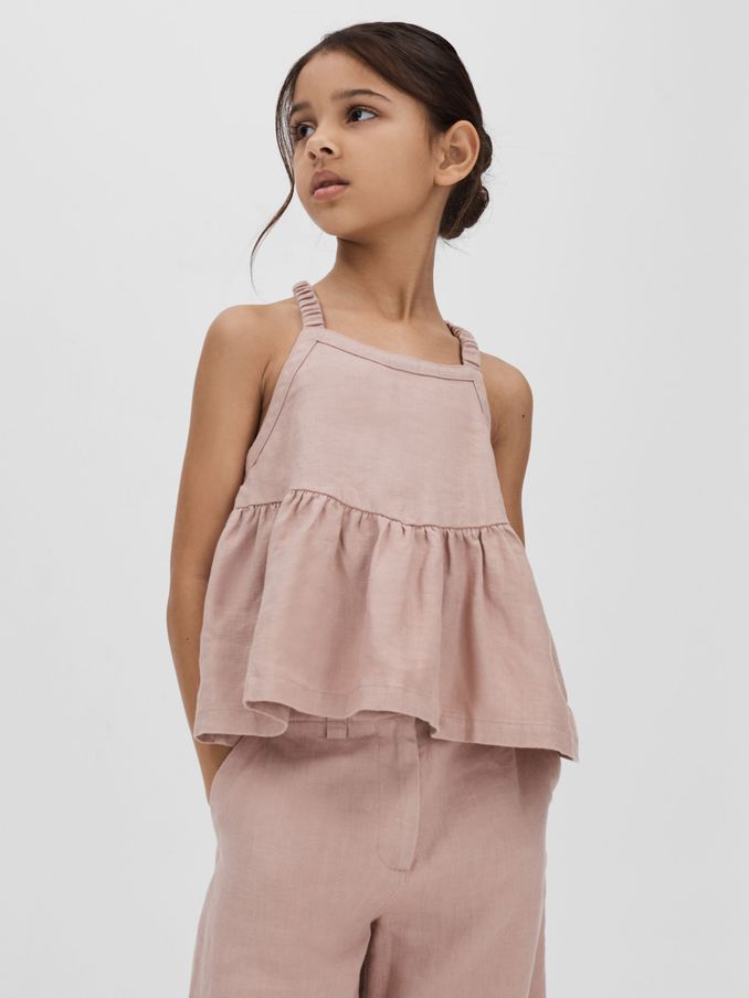 4-9 yrs Linen Peplum Top in Pink (B50063) | $40