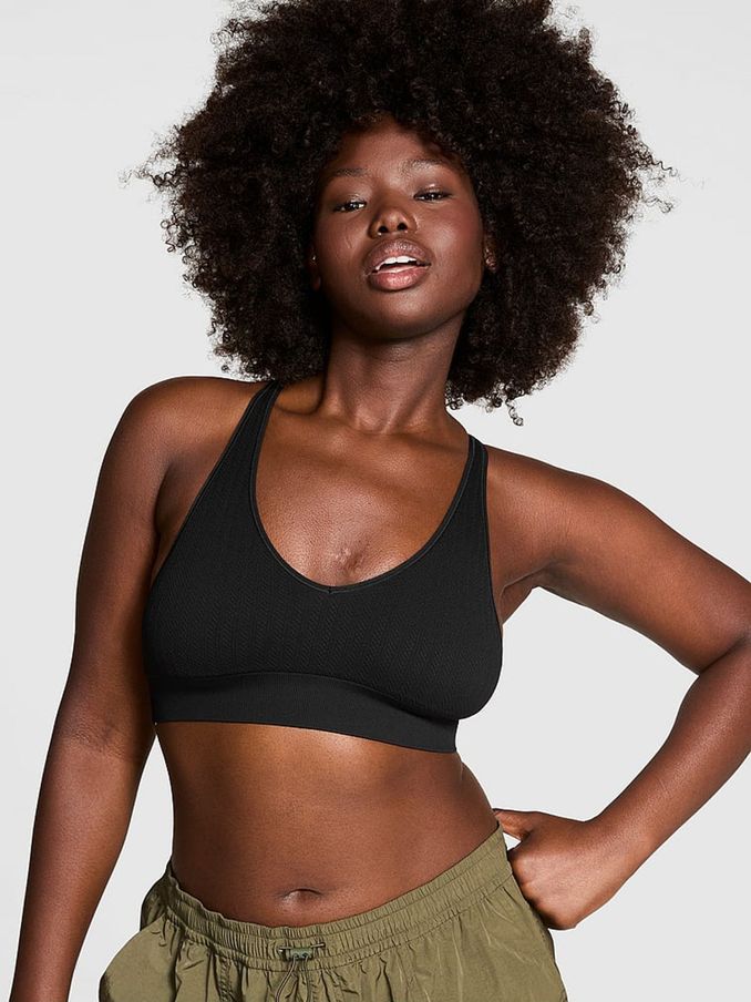 Black Seamless Cable Knit Sports Bra (B50529) | €33