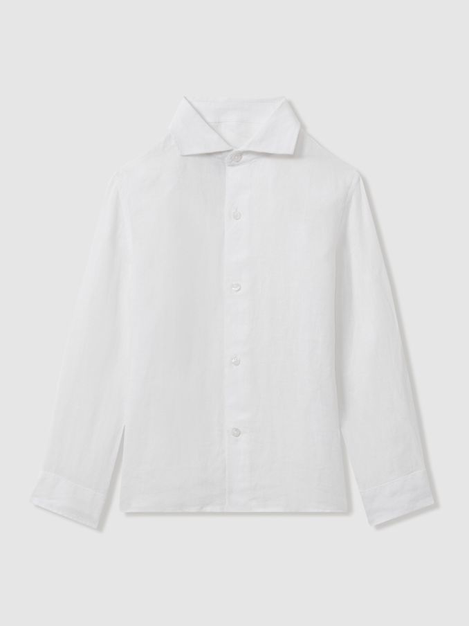 13-14 yrs Linen Cutaway Collar Shirt in White (B51377) | 260 SAR