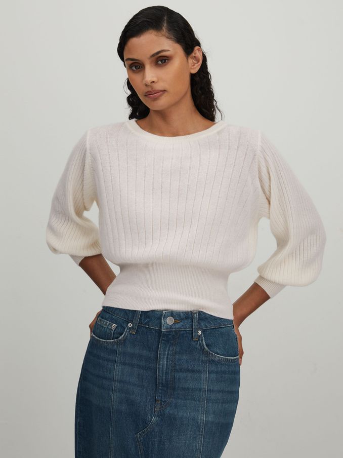 CRUSH Collection Cashmere Blouson Sleeve Jumper in White (B51613) | €190
