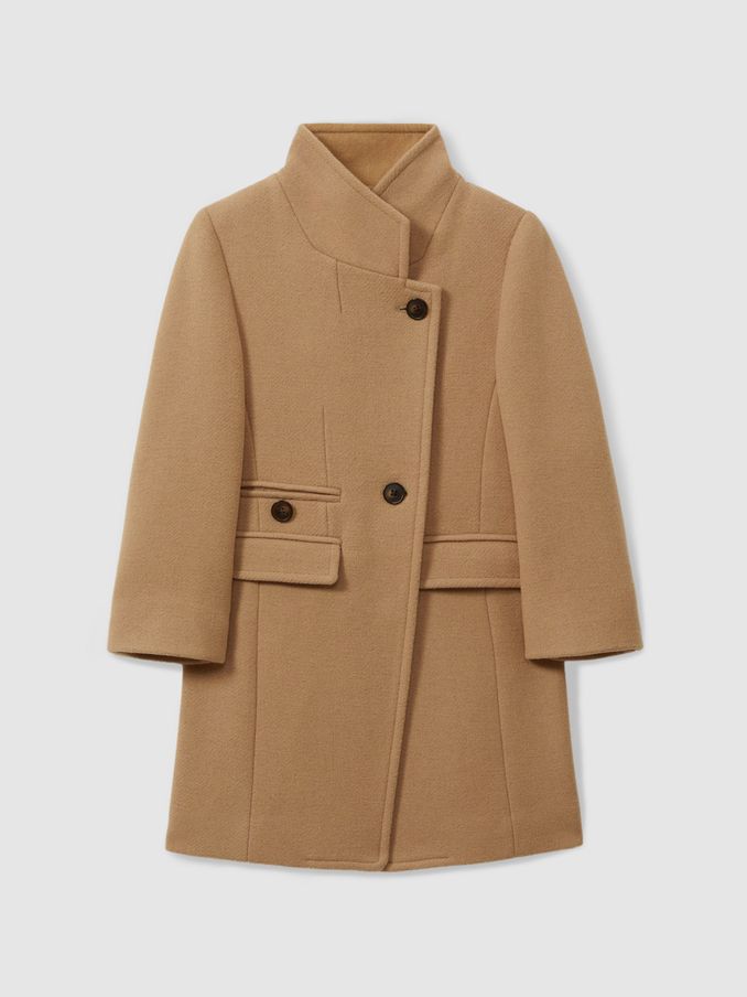 13-14 yrs Wool Blend Longline Double Breasted Coat in Camel (B51647) | AED450