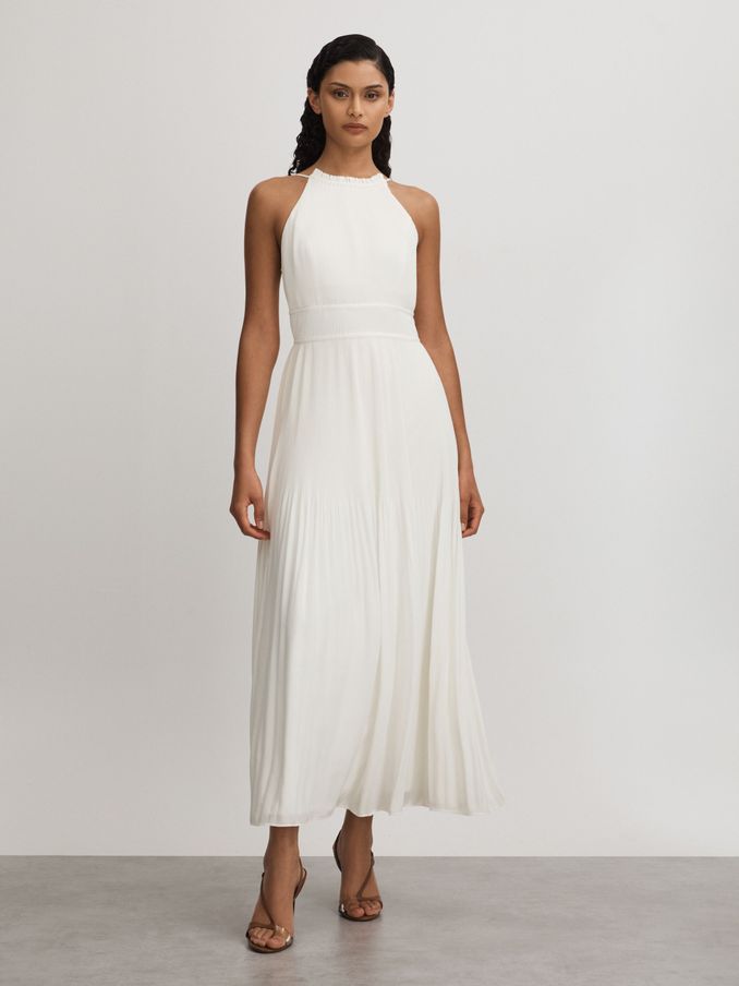 Garren Ivory Amur Plisse Halter Neck Maxi Dress (B51910) | $463