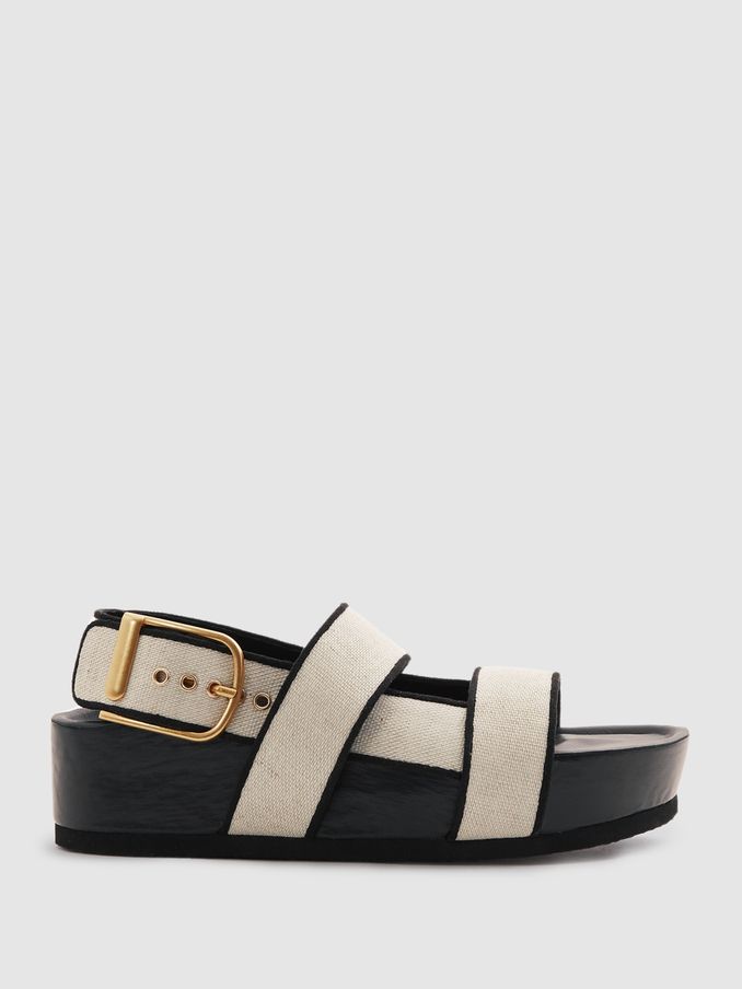 Strappy Chunky Canvas Sandals in Black (B51929) | US$110