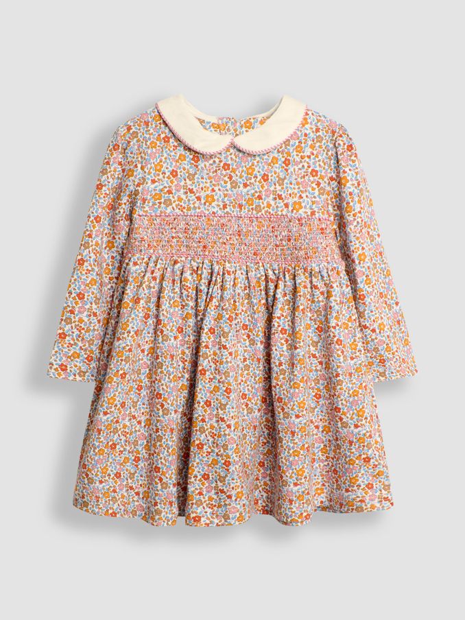 Mustard Floral Smocked Peter Pan Dress (B52124) | $24