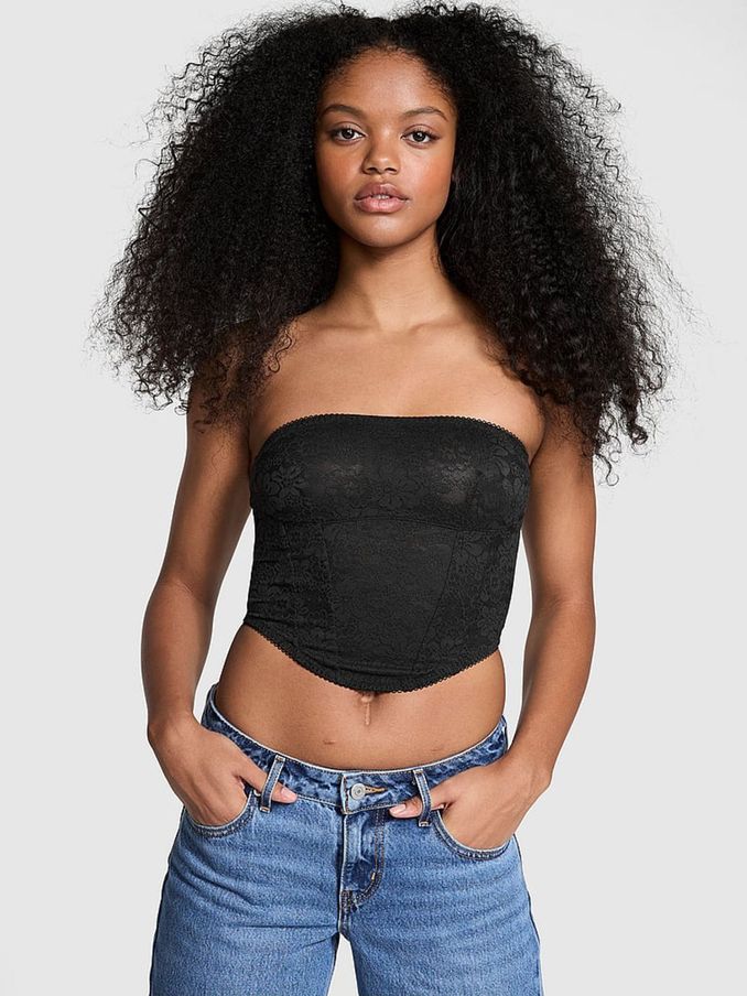 Black Lace Strapless Corset Top (B53521) | €33