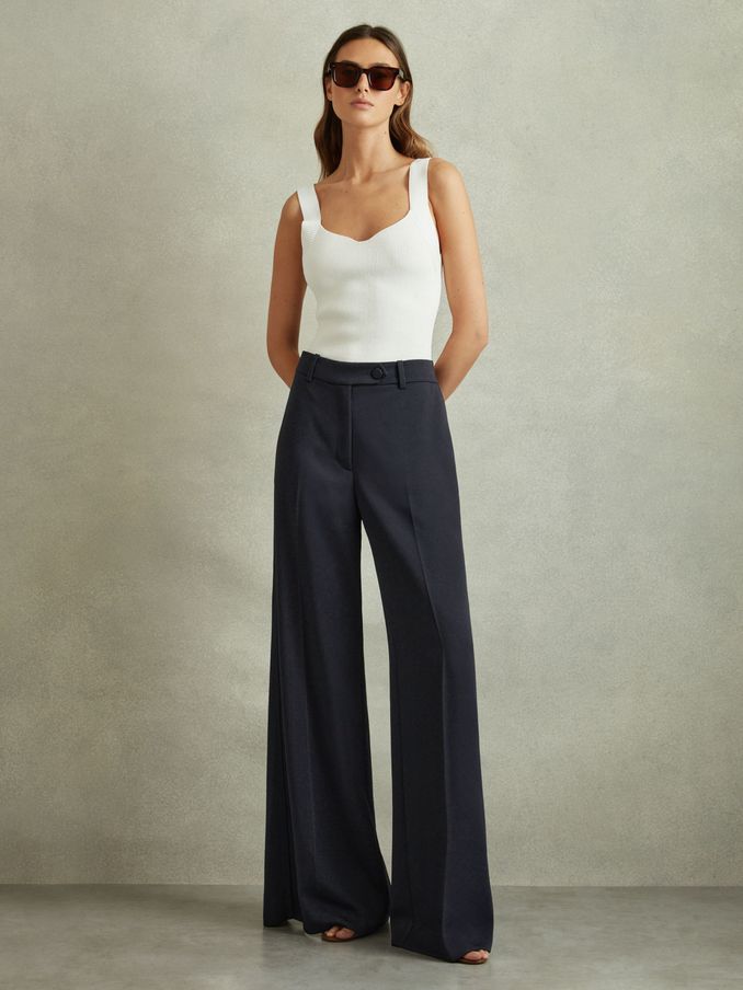 Wide Leg Split Hem Trousers in Navy (B54154) | €79