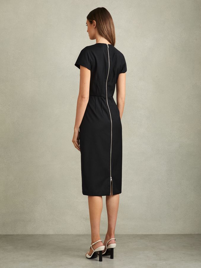 Textured Cap Sleeve Midi Dress in Black (B54385) | US$95