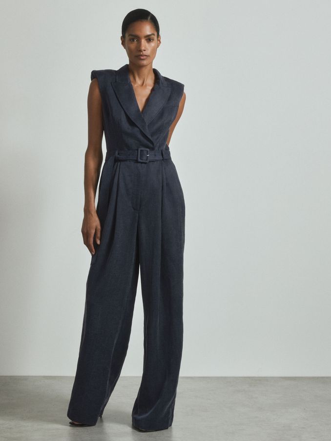 Atelier Cupro Belted Tux Jumpsuit in Navy (B55580) | €269