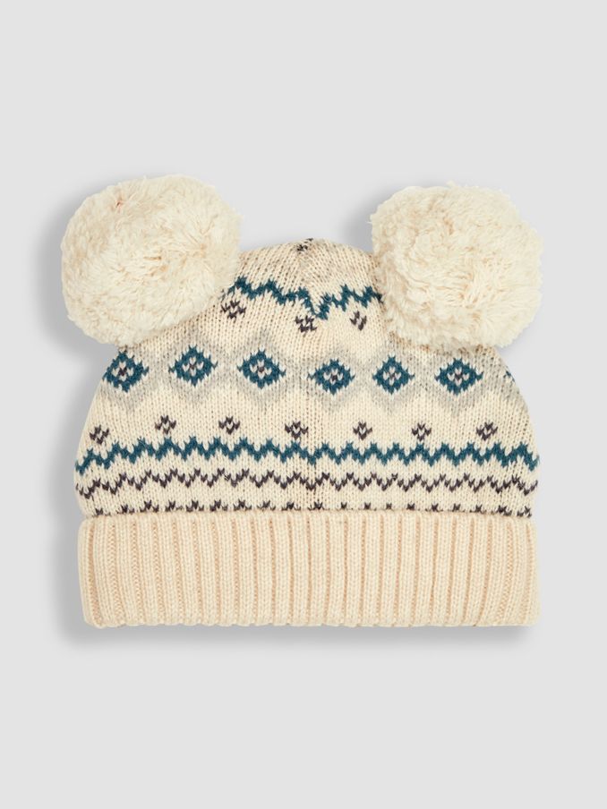 Ecru Pom Pom Fair Isle Pattern Hat (B56046) | $9