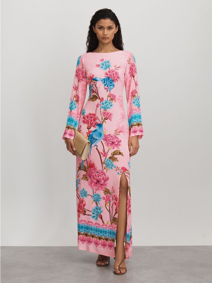 Raishma Silk Long Sleeve Maxi Dress in Pink (B56561) | €392