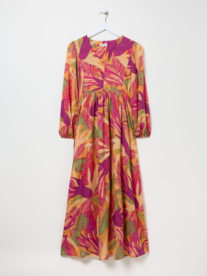 Jocelyn Orange Tropical Floral Midi Dress (B57008) | €52