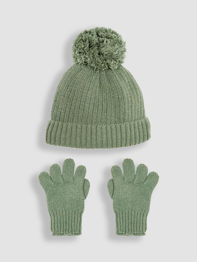 Khaki Rib Hat And Gloves Set (B57102) | $10