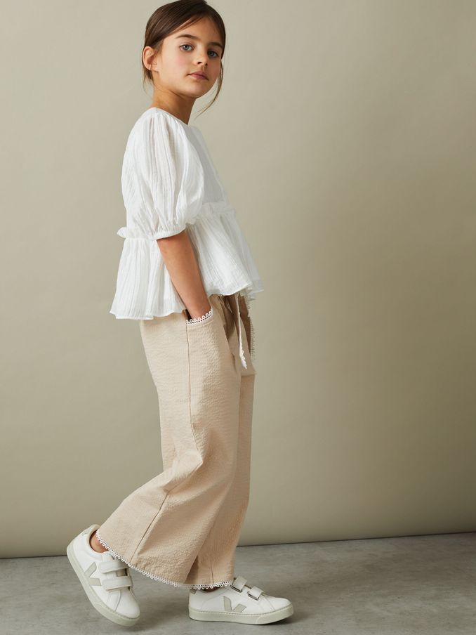 4-9 yrs Textured Lace Trim Trousers in Cream (B57163) | €28