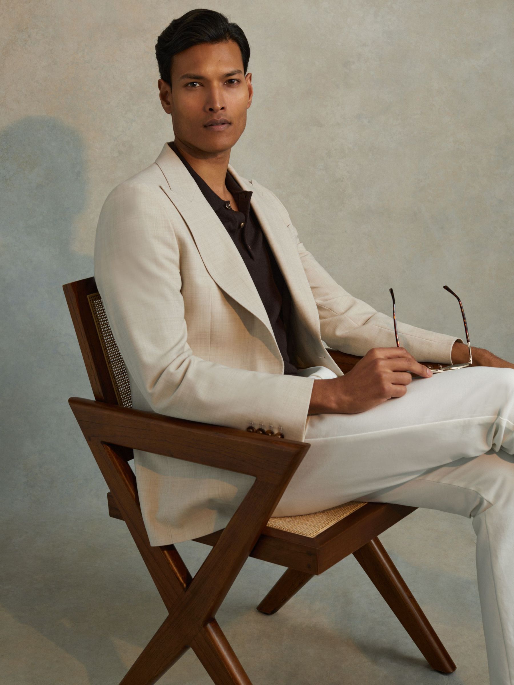 Slim Fit Single Breasted Blazer in Stone (B58282) | $372