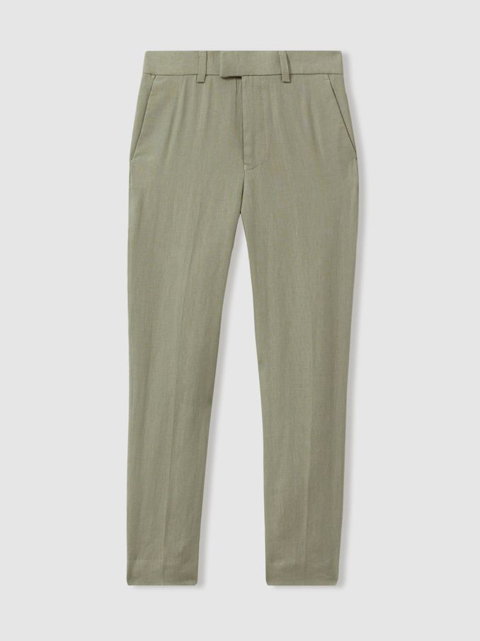Junior Slim Fit Linen Adjustable Trousers in Apple (B58416) | $95