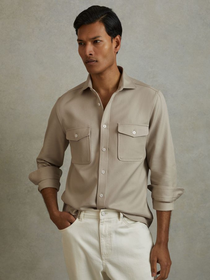 Cotton Canvas Overshirt in Stone (B58789) | €112