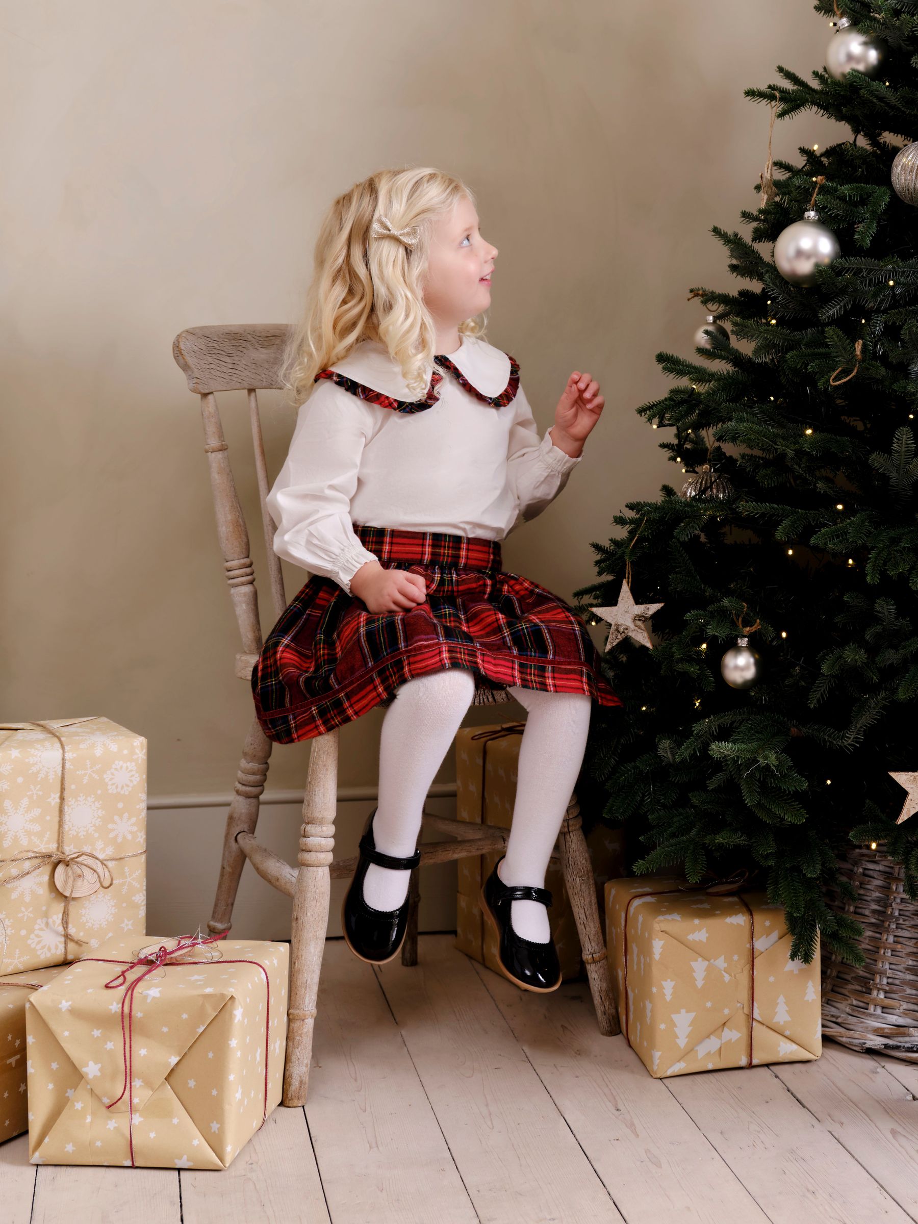 Red Christmas Tartan Blouse and Skirt Set (B59153) | $36