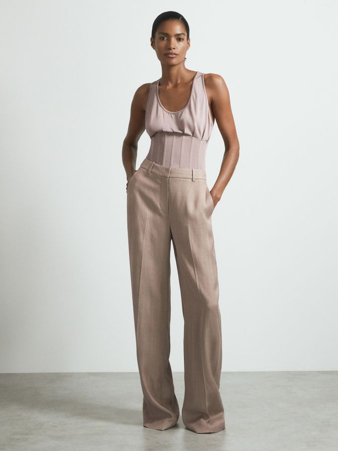 Atelier Tailored Wide Leg Suit Trousers With Linen in Pink (B59238) | €168