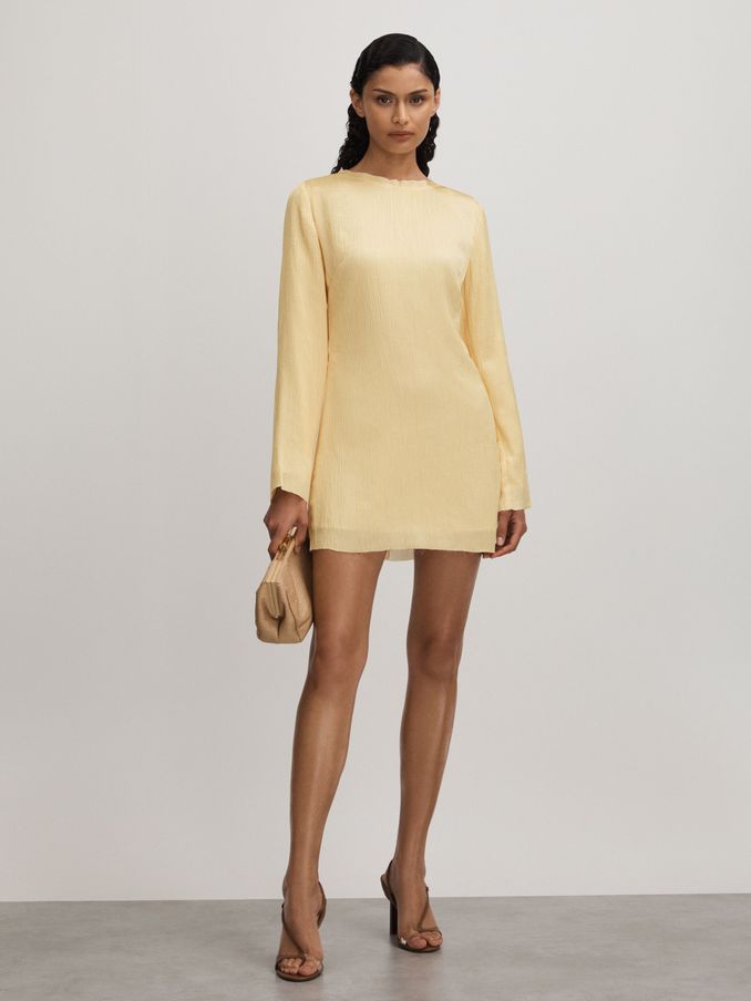 Heather Buttercup Anna Quan Plisse Raw Hem Mini Dress (B60139) | US$416
