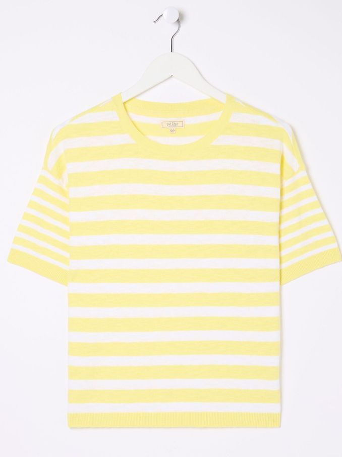 Yellow Sorbet Linen Stripe Knit T-Shirt (B61073) | $42