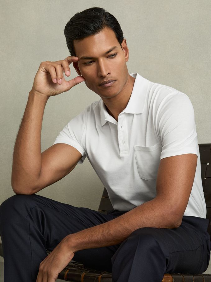 Mercerised Cotton Polo Shirt in White (B61125) | CA$53