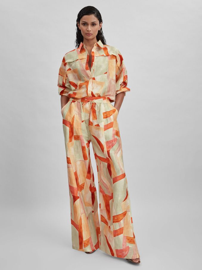 Acler Geometric Print Wide Leg Trousers in Orange Multi (B61129) | US$240