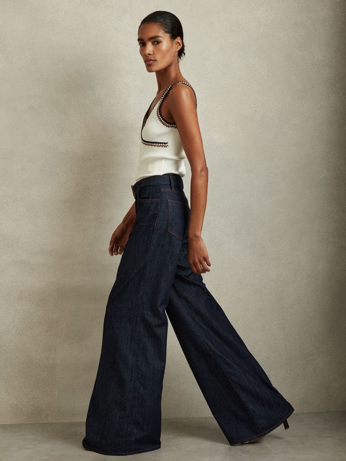 Belted Wide Leg Jeans in Dark Blue (B61271) | €77