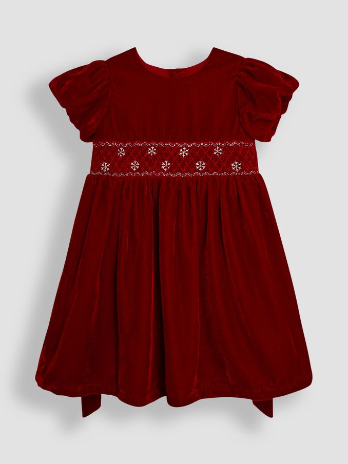Red Smock Waist Velvet Party Dress (B61276) | $43