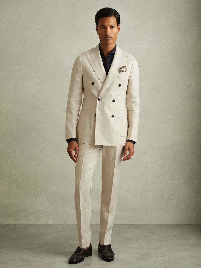 Linen Side Adjuster Trousers in Oatmeal (B62114) | €111