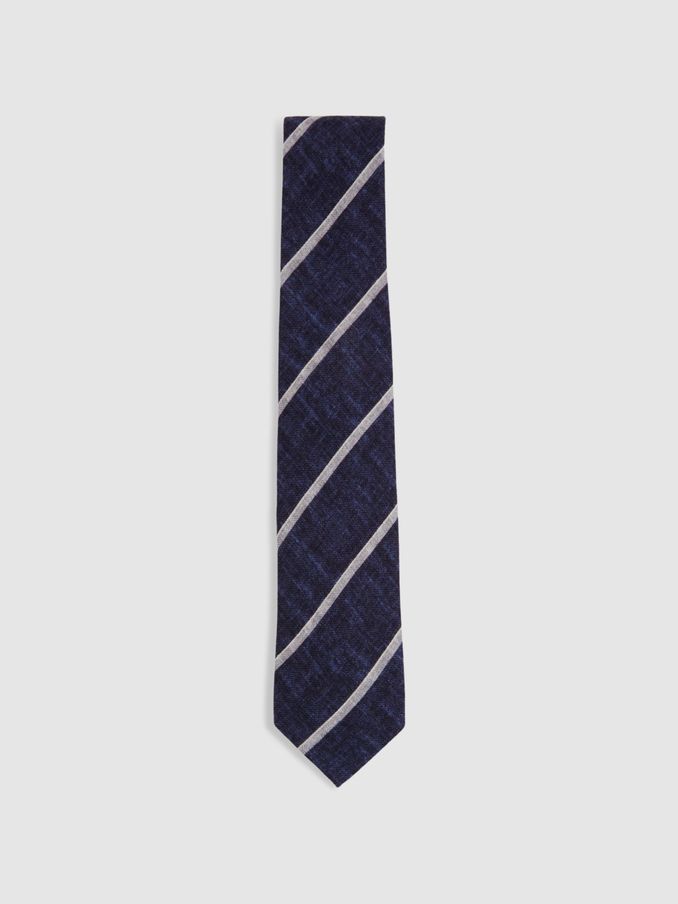 Striped Wool Melange Tie in Navy (B62460) | US$29