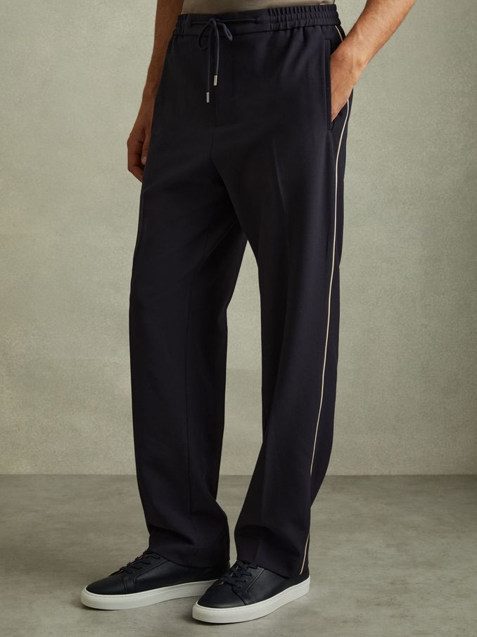 Relaxed Contrast Pipe Detail Trousers in Navy/Ivory Stripe (B62877) | $178