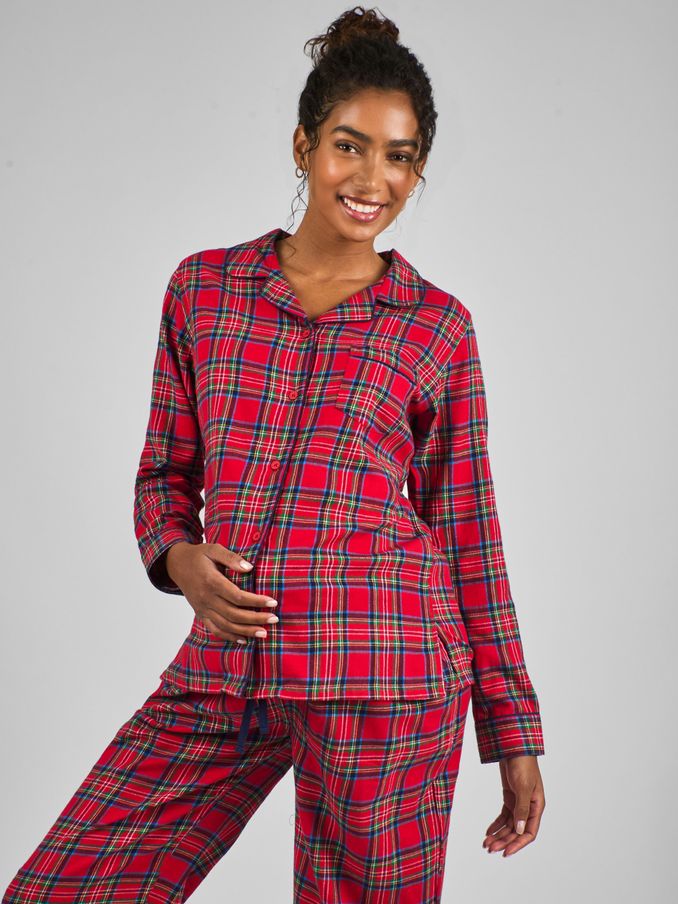 Red Maternity Check Woven Pyjamas Set (B63012) | $21