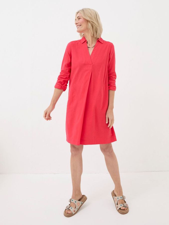 Mina Red Linen Blend Tunic Dress (B63639) | $54
