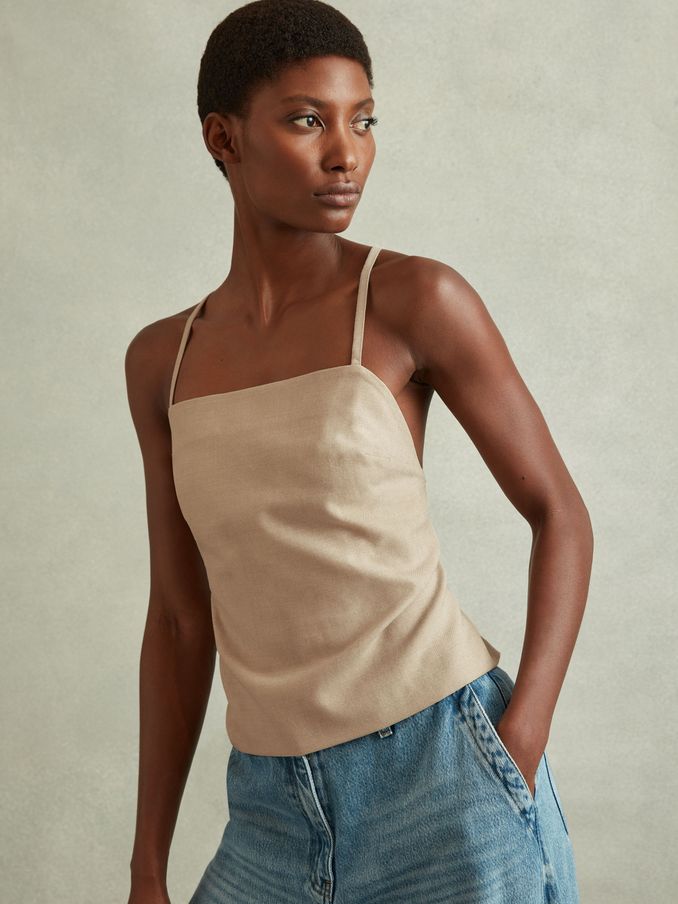 Wool Strappy Tie-Back Top in Neutral (B64221) | €54