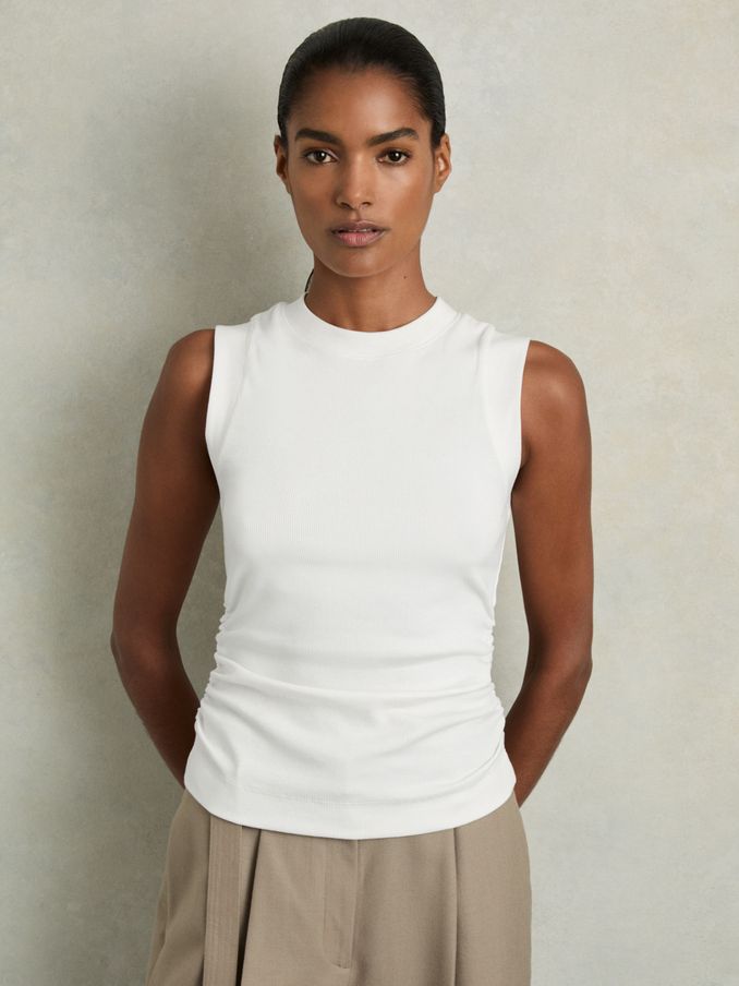 Ribbed Ruched Waist Vest in White (B64887) | US$60