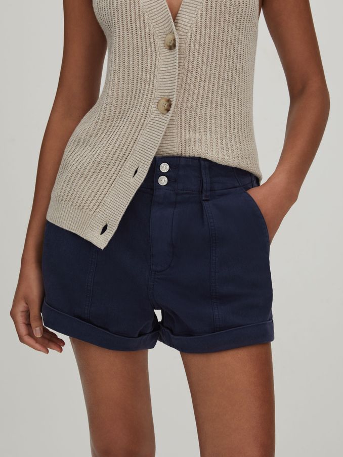 Paige High Rise Shorts With Turned-Up Hems in Navy (B65977) | 1,250 SAR
