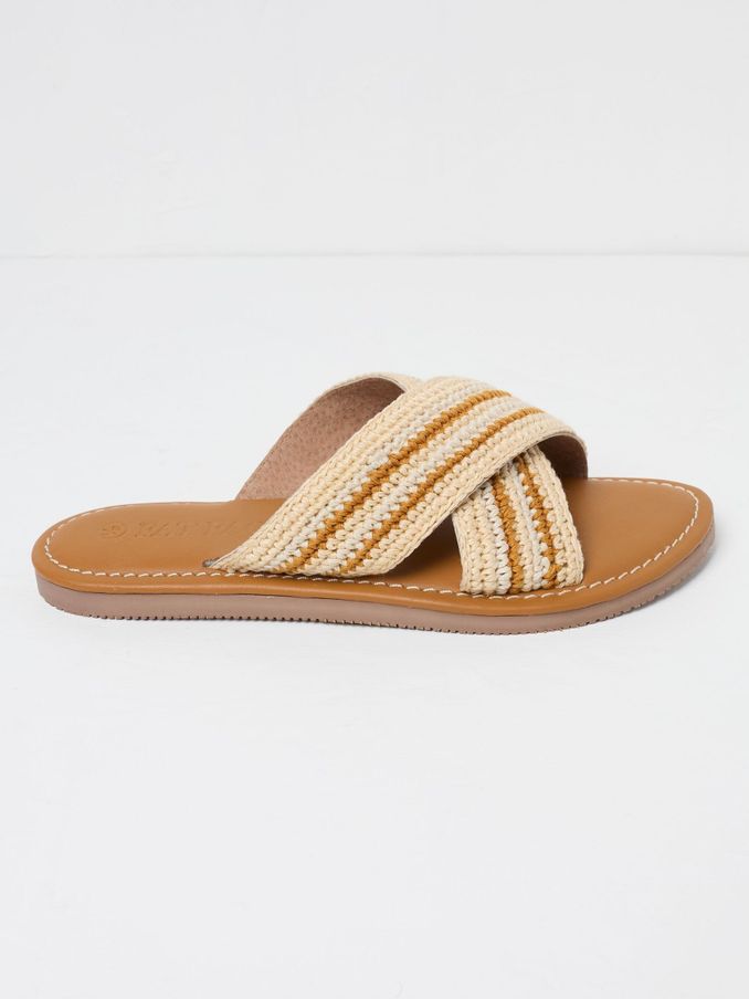 Maeve Natural Cross-Over Macrame Sliders (B66009) | €36
