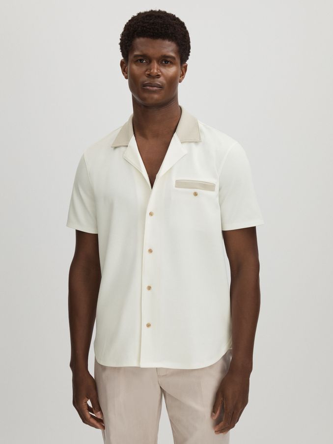 Roan White Paige Knitted Pique Cuban Collar Shirt (B66050) | €133