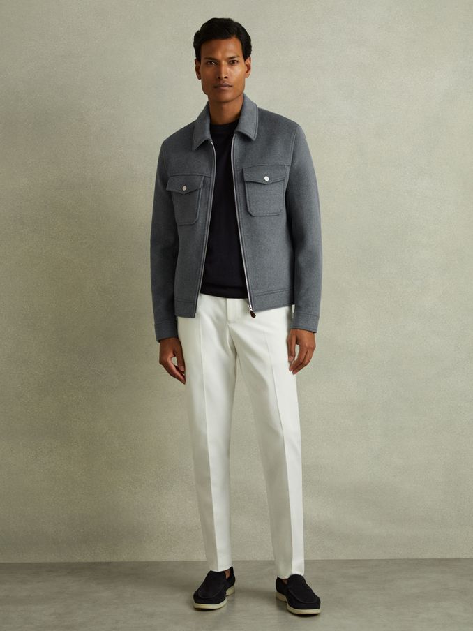 Zip-Through Trucker Jacket with Wool in Sky Blue Melange (B66579) | €210